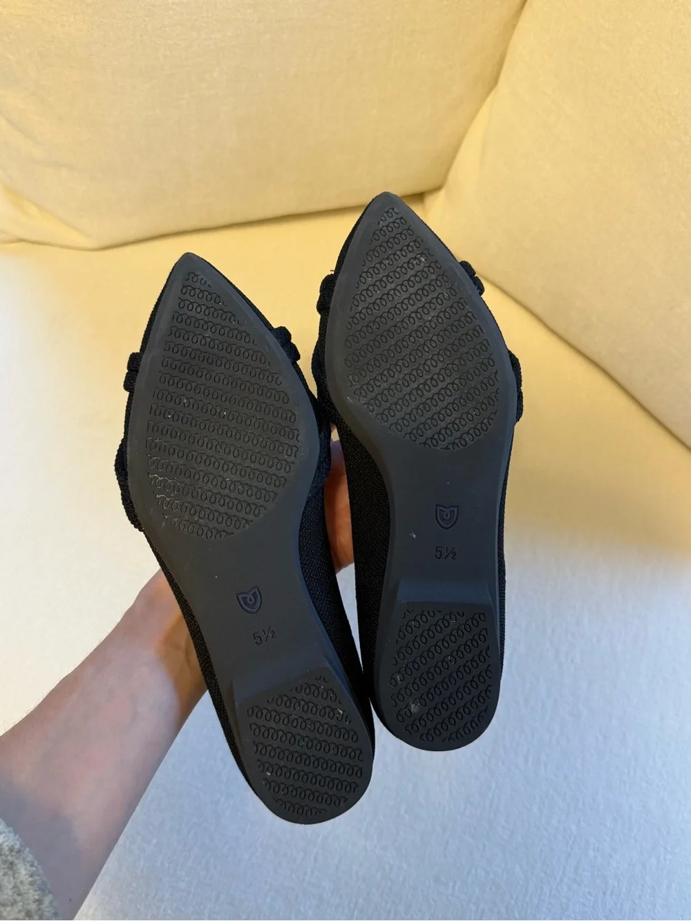 5.5 Rothy's Black Pointed Knot Ballet Flats